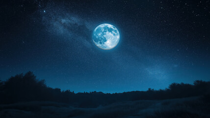 Wall Mural - A beautiful starry sky illuminated by twinkling stars and a radiant full moon shining brightly