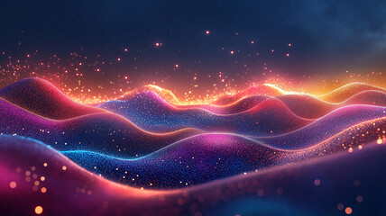 Wall Mural - a stunning display of colorful waves made of shimmering particles beneath a deep starry sky