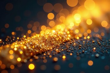 Wall Mural - Close-up of shimmering gold glitter, texture and sparkle , confetti, festive, dust