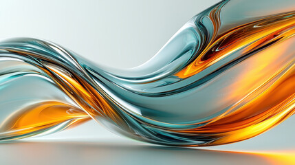 Wall Mural - realistic artistic 3d flow rendered in 4k shows a side angle view of swirling blue and gold elements