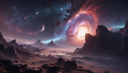 Wall Mural - vast cosmic expanse, swirling nebulae, distant galaxies , nebula, quasar, abstract