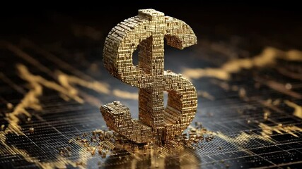 Detailed golden dollar sign on dark background