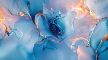 Wall Mural - Abstract Blue and Gold Swirls with Fluid Motion and Soft Colors