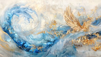 Poster - Majestic Bird in Flight Over an Ocean Wave of Colors and Textures