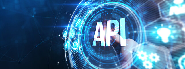 API - Application Programming Interface. Software development tool. Business, modern technology, internet and networking concept.