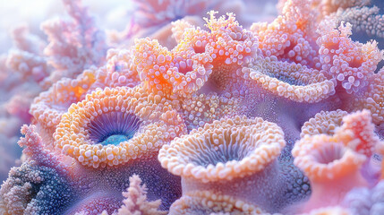 Wall Mural - realistic 4k hypnotic visuals of 3d coral reef formations creating a side angle underwater dreamscap