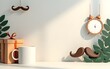 © ye - Happy fathers day decoration background with gift box, mug, calendar mustache, heart shape, leaves copy space text, 3D rendering illustration. High quality