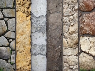 Aufkleber - Stone Wall Textures Close Up Vertical Panes Variety of Colors and Patterns Natural Light Detailed Surface