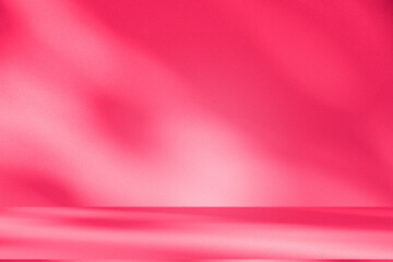 Fototapete - Wall interior background, studio and backdrops show products.with shadow from window color pink background for text insertion and presentation interior decoration