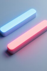Poster - Two glowing bars in blue and pink on a gray surface studio shot minimalist composition for technology or design concept