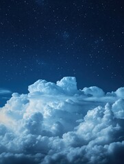 Poster - Dreamy Nightscape of Clouds and Stars Low Angle View Ethereal Sky Texture Celestial Wonder Tranquil Scene Serene Beauty Nighttime Magic