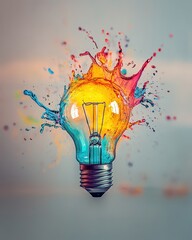 Poster - Lightbulb exploding with vibrant colors creative concept close up studio shot innovation inspiration