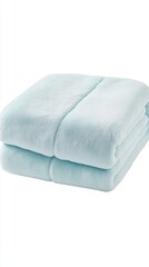 Poster - Folded light blue plush blanket on white background studio shot close up shows soft texture and cozy comfort
