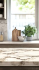 Leinwandbilder - Marble countertop in bright kitchen with cutting board and plant in background lifestyle shot