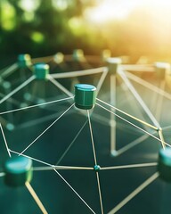 Leinwandbilder - Abstract Network Connection with Green Nodes and Lines in Soft Focus for Technology or Science Concepts