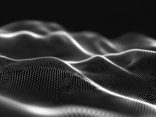 Fototapete - Abstract particle wave flowing in dark space monochrome futuristic design close up concept background