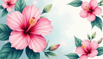 Wall Mural - delicate hibiscus flower motif, watercolor style, pastel shades, flower, bloom