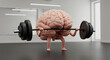 © Segi Empat Studio - A digital illustration of a human brain shaped like a person lifting a black barbell