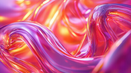 Wall Mural - vibrant 3d rendered background featu realistic curved glossy waves in mesmerizing shades of pink, pu