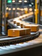 © Tam5 - Eye-level view of cardboard boxes moving on a conveyor belt in a distribution warehouse for shipping and delivery logistics