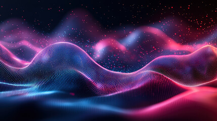 Wall Mural - a realistic 4k 3d waveform background aesthetic shows vibrant pink and blue particles flowing in a m