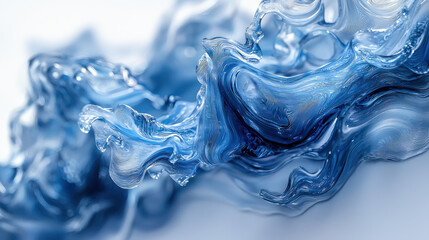 Wall Mural - realistic 4k 3d wave art background with blue hues, presented from a side angle and created using ad