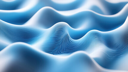 Wall Mural - a realistic 4k 3d background graphic shows a side angle view of abstract flowing waves in light blue