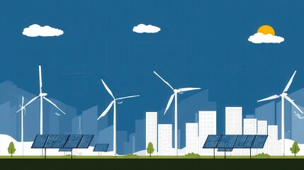 Wall Mural - Sustainable city landscape featuring renewable energy sources.