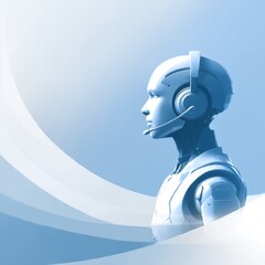 Poster - Robotic Customer Service: A Futuristic AI Assistant Ready to Help, with Sleek Design and Calm Demeanor.