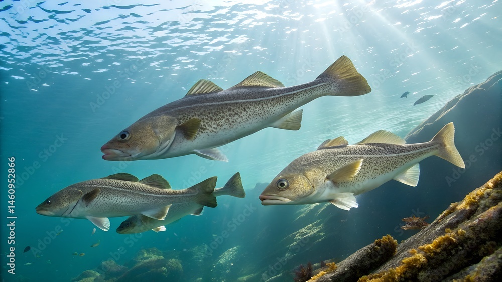 Cod Fish Environmental Beautiful detailed cod fish in natural aquatic environment captured in ...