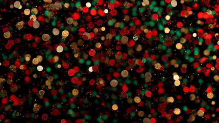Wall Mural - red and green and golden round shape glitter bokeh with black background, christmas, video graphic b