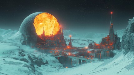 Wall Mural - Futuristic cityscape built inside a hollow asteroid, concept art level detail,generative ai illustration