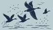 © TShirt Empire - Graphic Silhouette Illustration of Geese Flying in Formation Taking Off from Water - Wildlife Nature Art