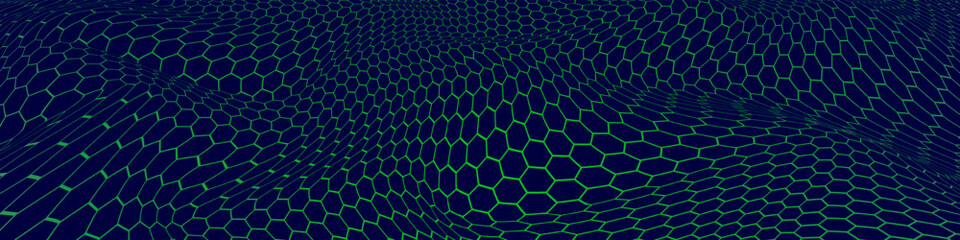 Hexagonal background trendy line 3d perspective style blue color for sci-fi, virtual design project vector
