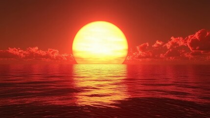 Wall Mural - orange sun with clouds meets the red sea during an epic sunset. use this image to evoke feelings of 