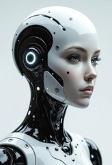 Fototapete - Futuristic Female Cyborg Robot AI Headshot