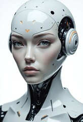Fototapete - Futuristic Female Cyborg Robot AI Headshot