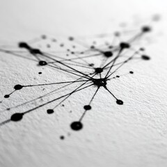 Fototapete - Abstract Ink Network: A Detailed Close-Up of Black Dots and Lines on Textured White Paper Surface.