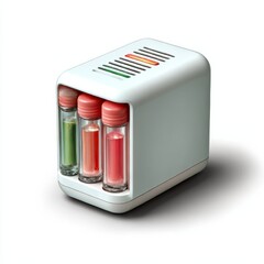Poster - A Stylish Color-Coded System: Three Vials in a Sleek White Container with Gradient Lights for Intuitive Visual Feedback.