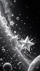 Wall Mural - create a 3d illustration of stars exploding and splattering in outer space with a science concept theme