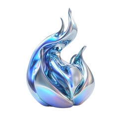 Poster - Iridescent Metal Flame Sculpture on an Isolated Background, Artful Design, Chrome Finish