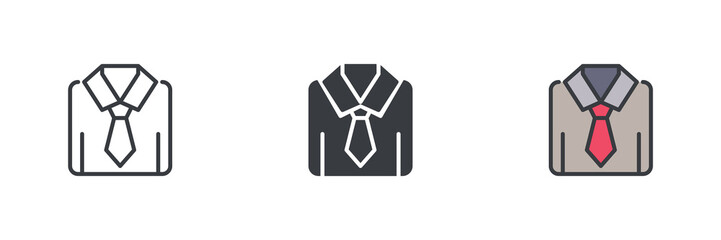 Aufkleber - Folded shirt with a tie different style icon set