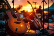 © EKA - Acoustic guitars bathed in the golden sunset glow at an outdoor music event