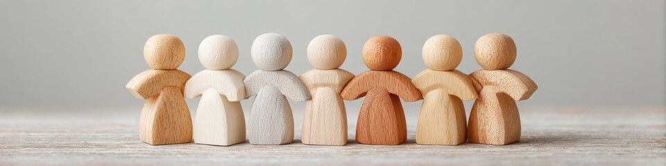 Aufkleber - Inclusive Community Collective Minimalist Wooden Figurines Symbolizing Diverse Social Support Network, Equity, and Collaborative Empowerment in Modern Workplace Environments