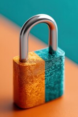 Leinwandbilder - Quantum Cybersecurity Visualization Next-Gen Digital Authentication Padlock with AI Circuit Board Texture - Innovative Tech Protection for Modern Enterprise Solutions