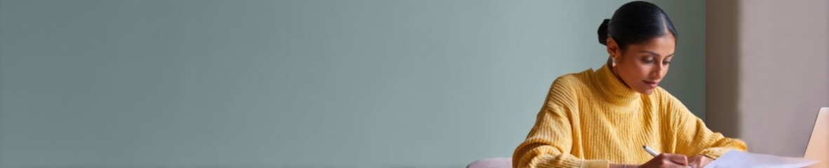 Leinwandbilder - Mindful Financial Wellness Gen Z Professionals Minimalist Home Office Showcasing Intentional Productivity and Digital Insurance Review Strategies