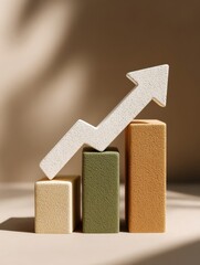 Aufkleber - Minimalist Economic Recovery Visualization Earthy Tone Growth Arrow Ascending Through Textured Blocks - Innovative Financial Strategy and Market Momentum Insight