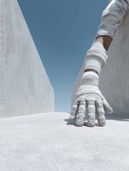 Aufkleber - Minimalist Resilience Bandaged Hand in Architectural Monochrome - Contemporary Healthcare, Healing Aesthetics and Performance Recovery Visualization