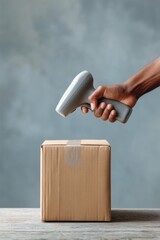Fototapete - Minimalist E-Commerce Logistics AI-Powered Barcode Scanning for Streamlined Shipping - Next-Gen Delivery Optimization in Digital Retail Ecosystem