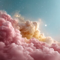 Poster - Dreamy Celestial Cloudscape Ethereal Pastel Sky Panorama with Soft Celestial Textures - Mindful Digital Wellness and Inspirational Aesthetic Design